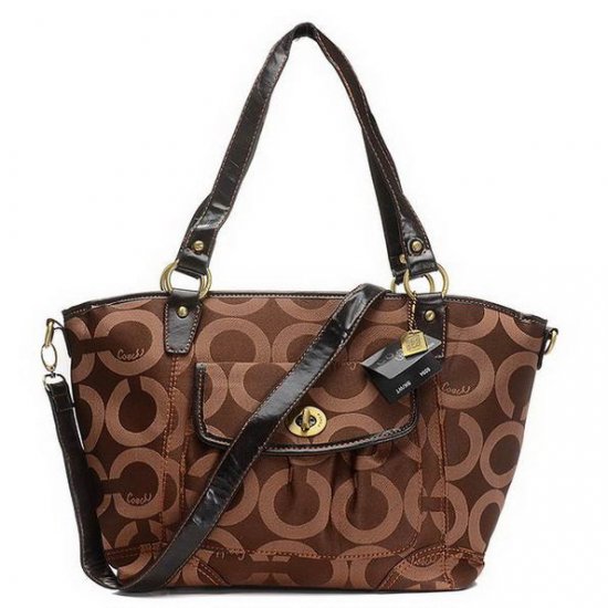 Coach Logo Signature Lock Medium Coffee Totes EHE - Click Image to Close